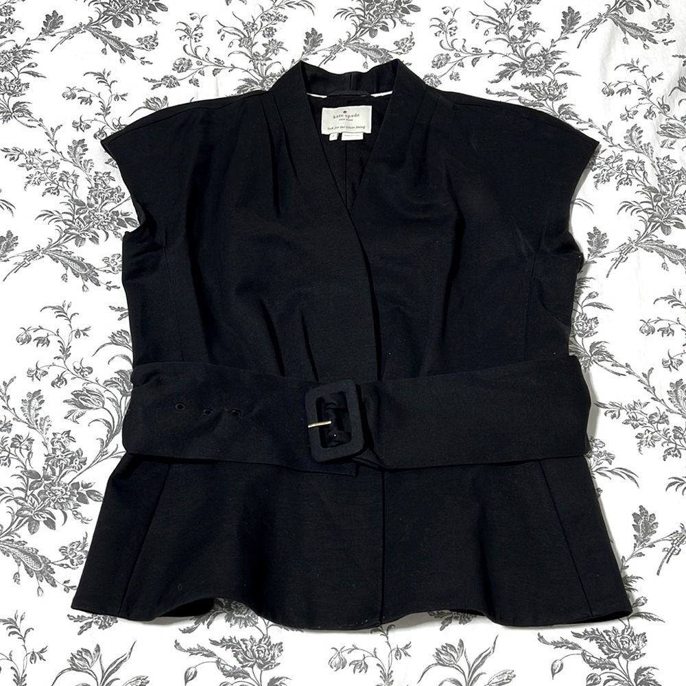 Kate Spade New York Womens Pleated Cotton Button Blazer with Belt